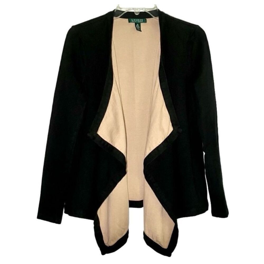 Lauren Ralph Lauren Open Front Cardigan in Black/Tan Women’s XS